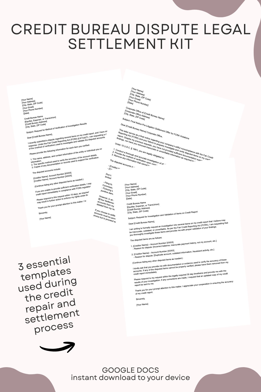 Credit Bureau Dispute Legal Settlement Kit