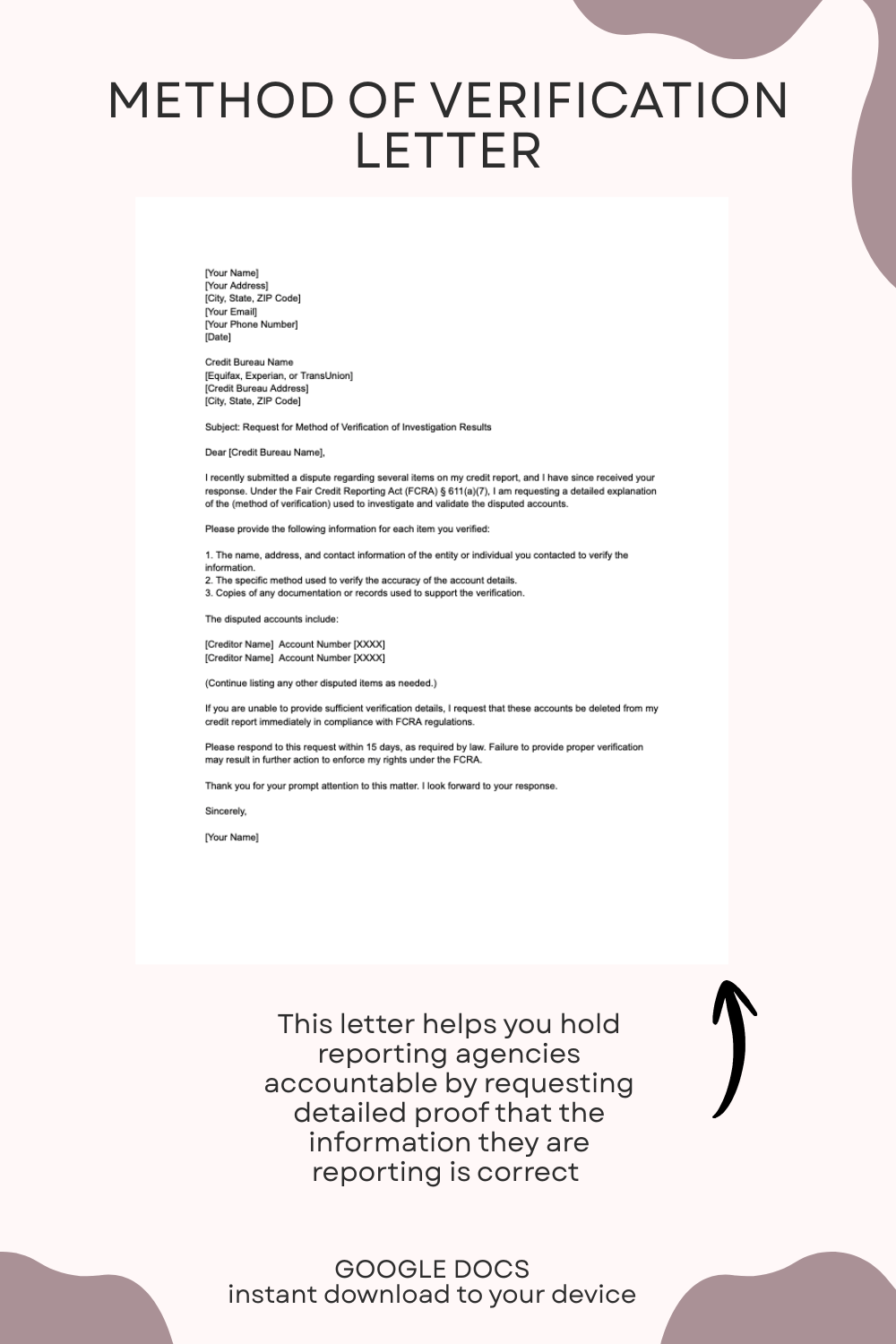 Method Of Verification Letter