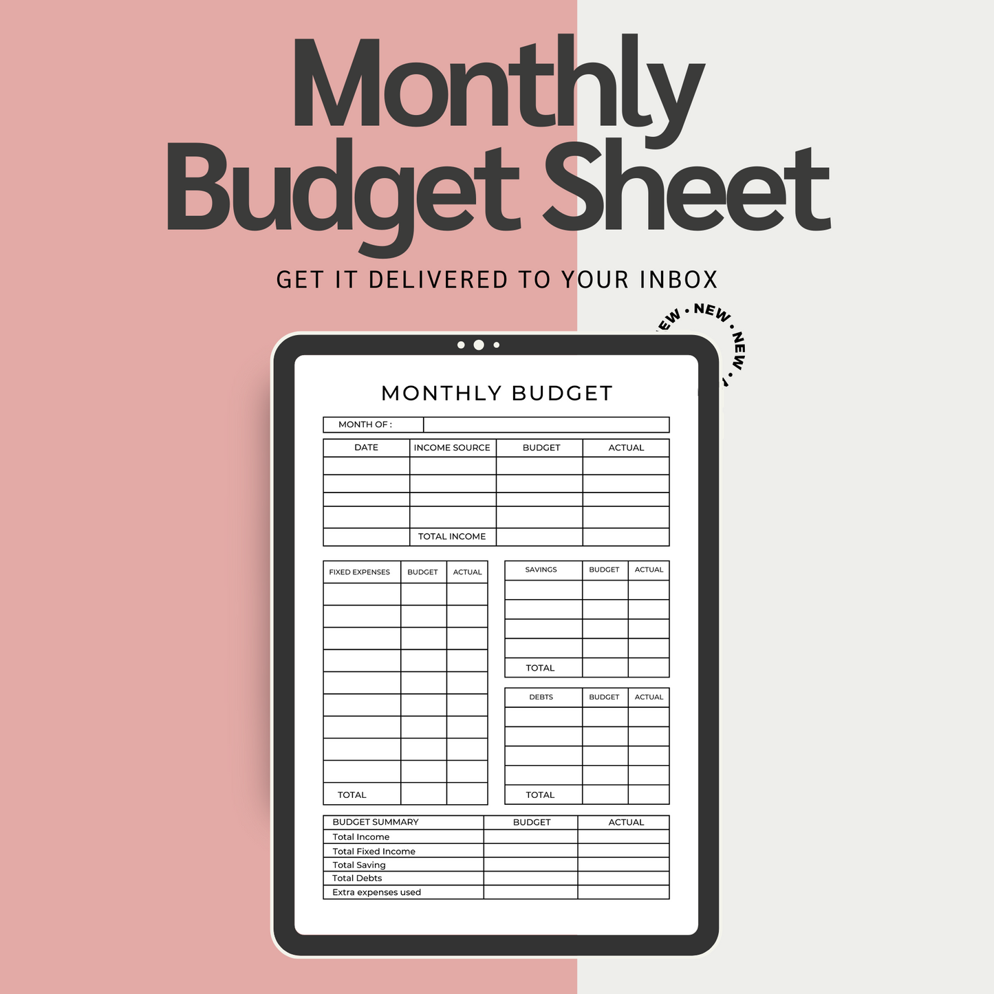 Monthly Budget Sheet Printable | Digital Budget Planner PDF | Income & Expense Tracker