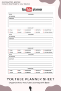 YOUTUBE Planner Sheet